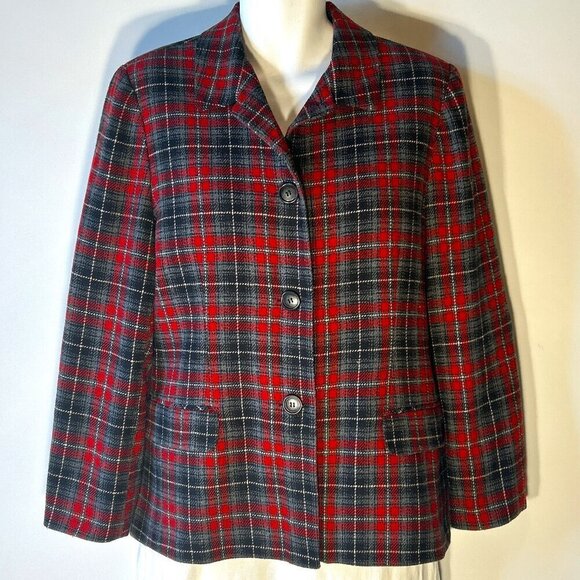 Plaid Blazer with Red and Black Checkered Pattern - Picture 2 of 9